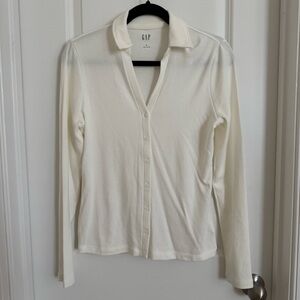 NWT GAP Ivory Long Sleeve Collared Top, S
